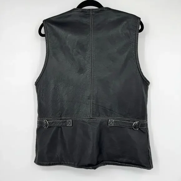 Vintage London Leatherwear NYC Unisex Black Leather Motor Biker Vest Zip-Up Sz S - Picture 9 of 16